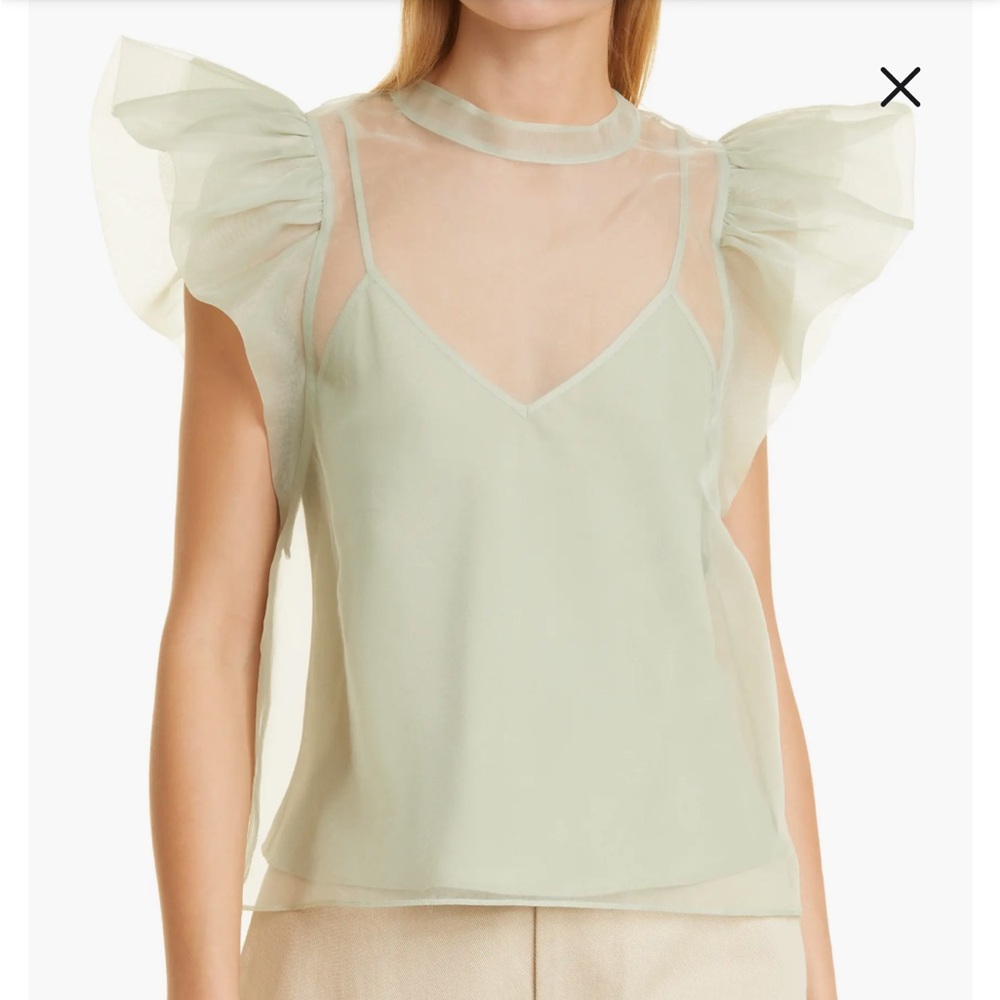 Jonathan Simkhai Green Asymmetrical Ruffled Camisole Blouse